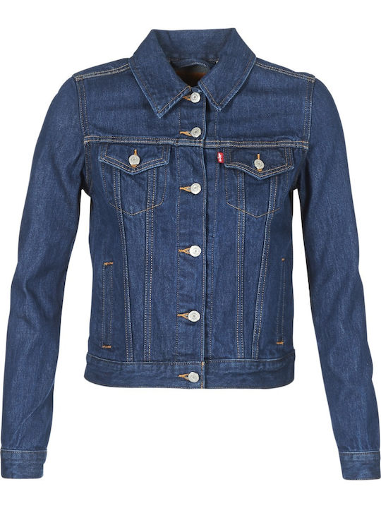 Original Trucker Women's Short Jean Jacket for Spring or Autumn Blue