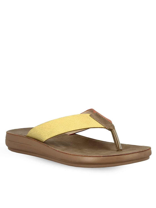 Parex Leather Women's Flat Sandals in Yellow Color