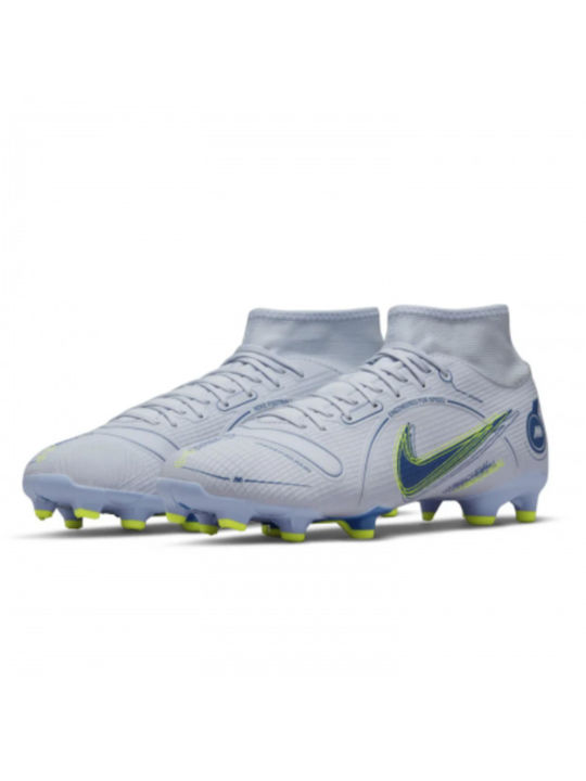 Nike Mercurial Superfly 8 Academy FG/MG Ψηλά Ποδοσφαιρικά Παπούτσια με Τάπες Λευκά