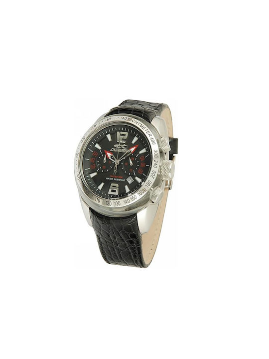 Chronotech Watch Chronograph Battery with Black Leather Strap