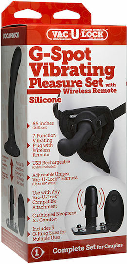 Vac U Lock G-spot Vibrating Pleasure Set with Wireless Remote Harnașament cu Dildo în Culoare Negru