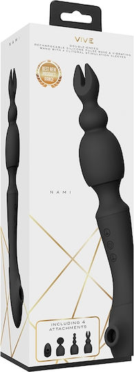 Vive Nami Vibrator Massage Wand, Attachments & Pulsewave 22cm Black