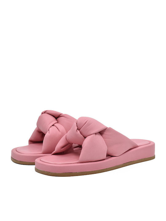 Leather Women's Flat Sandals in Pink Color