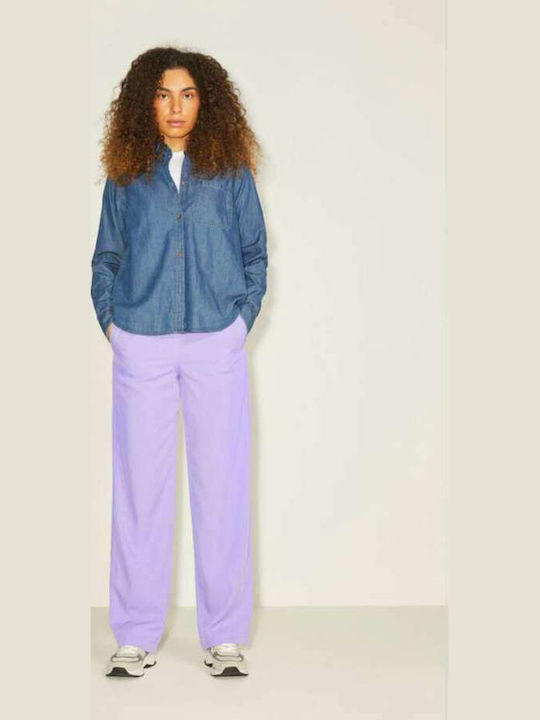 Dama Talie înaltă Tesatura Pantaloni cu Elastic cu Croială Normală Violet