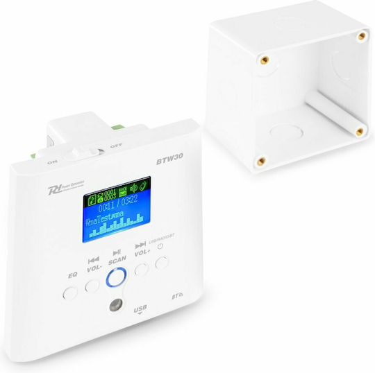 Power Dynamics BTW30 Priză Amplificator fără Cadrul Incorporat 2x15Watt, Bluetooth, FM, USB, Mp3 în culoarea Alb 100VS979 952.480
