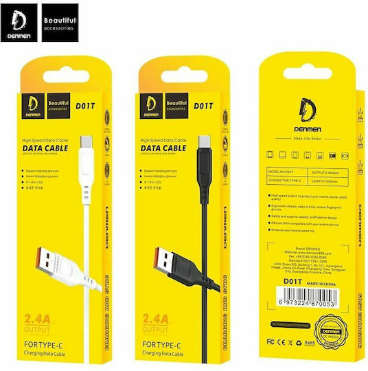 Denmen Denmen D01T USB 2.0 Cable USB-C male - USB-A Μαύρο 1m