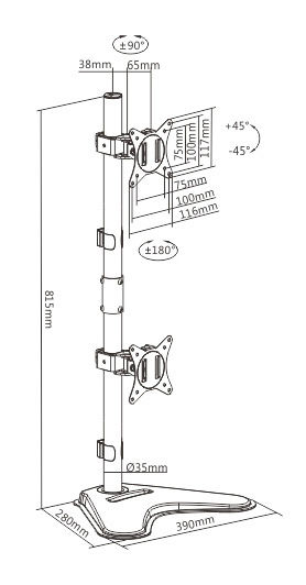 Brateck LDT66-T02V Stand Desk Mounted for 2 Monitors up to 32"