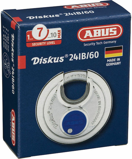 Abus Diskus Steel Padlock Discus Padlock with Key 70mm Silver 1pcs