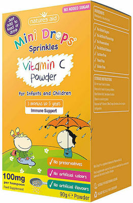 Natures Aid Mini Drops Sprinkles Vitamin C Powder Βιταμίνη για Ενέργεια & Ανοσοποιητικό 100mg Πορτοκάλι 90gr