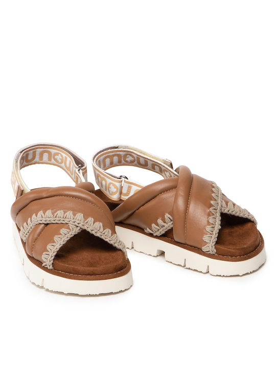 Leder Flache Sandalen für Damen in Braun Farbe