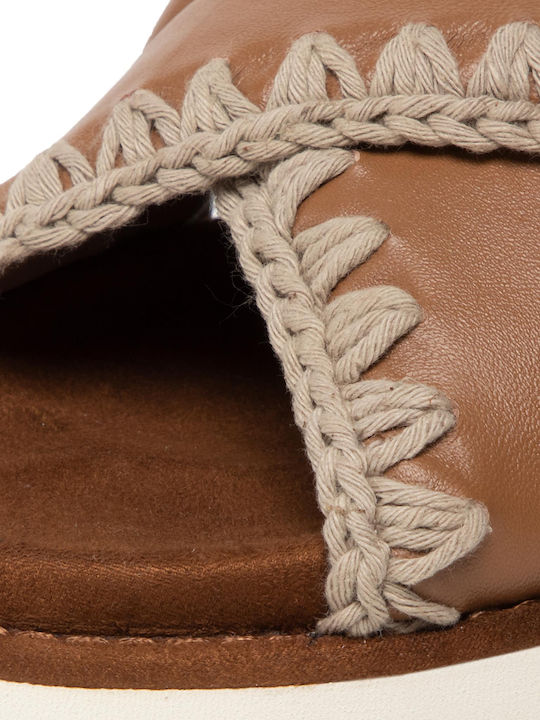 Leder Flache Sandalen für Damen in Braun Farbe