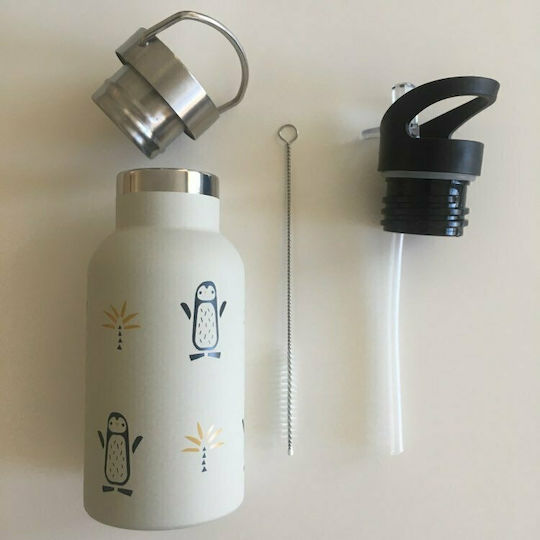 Fresk Kids Water Bottle Thermos Stainless Steel with Straw Deer Olive 350ml