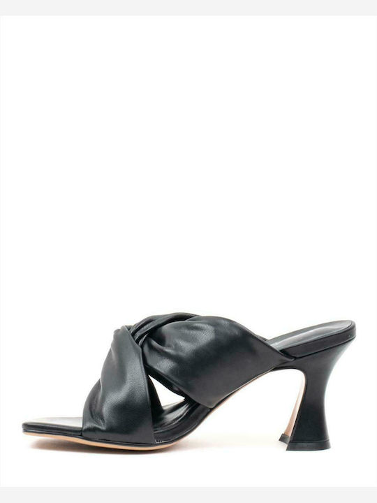 Favela Brooklyn Thin Heel Leather Mules Black