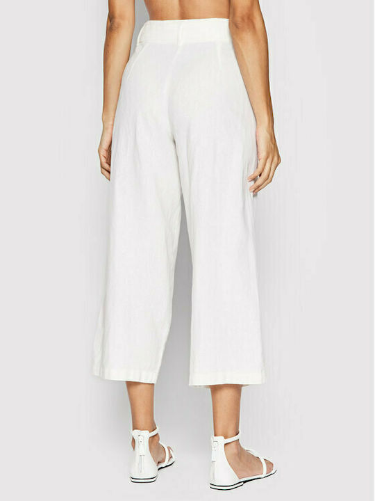 Only Women's High Waist Linen Trousers in Relaxed Fit White