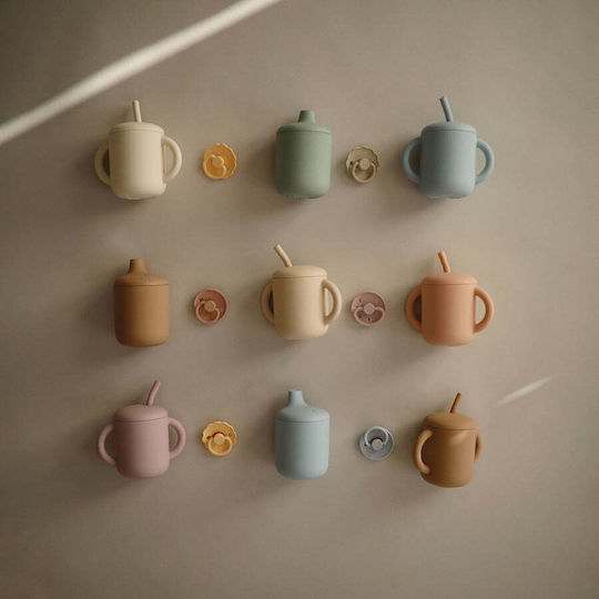 Mushie Baby Cup with Handles and Straw Simple made of Silicone Pink 175ml for 6m+m+