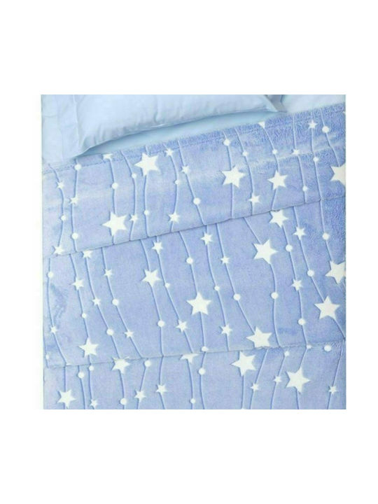 Viopros Decke Vlies Stern Leuchtend Hellblau 150x220cm