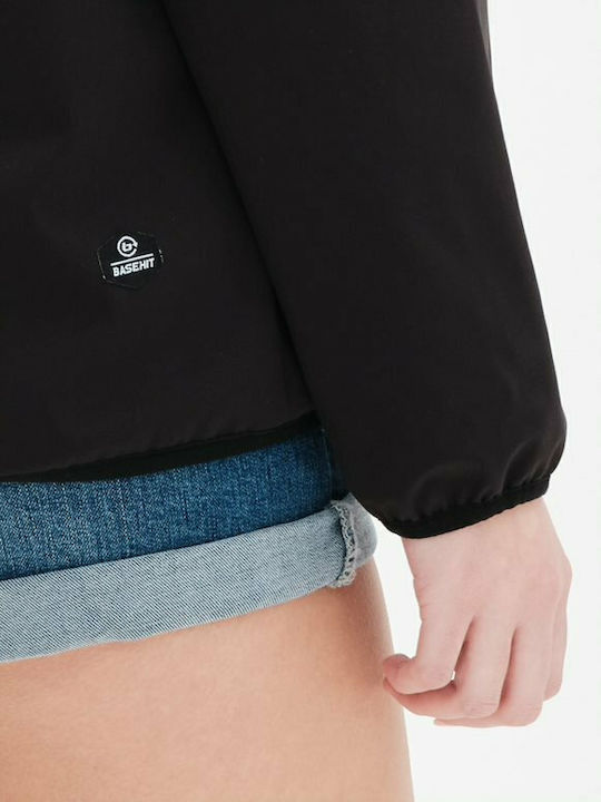 Women's Short Lifestyle Jacket for Spring or Autumn with Hood Black