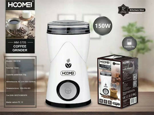 Hoomei Ηλεκτρικός Μύλος Καφέ 150W με Χωρητικότητα 50gr Λευκός