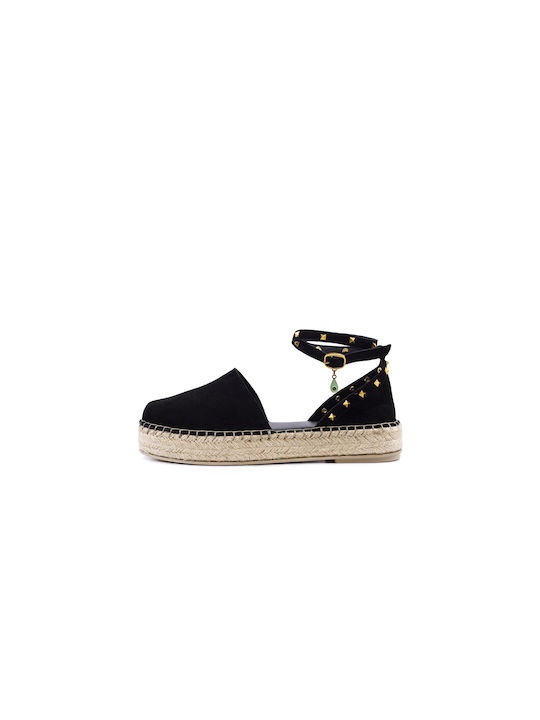 Komis & Komis 53 Wildleder Damen Espadrilles mit Nieten in Schwarz Farbe