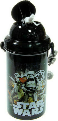 Graffiti Kinder Trinkflasche Star Wars Kunststoff mit Strohhalm Schwarz 500ml