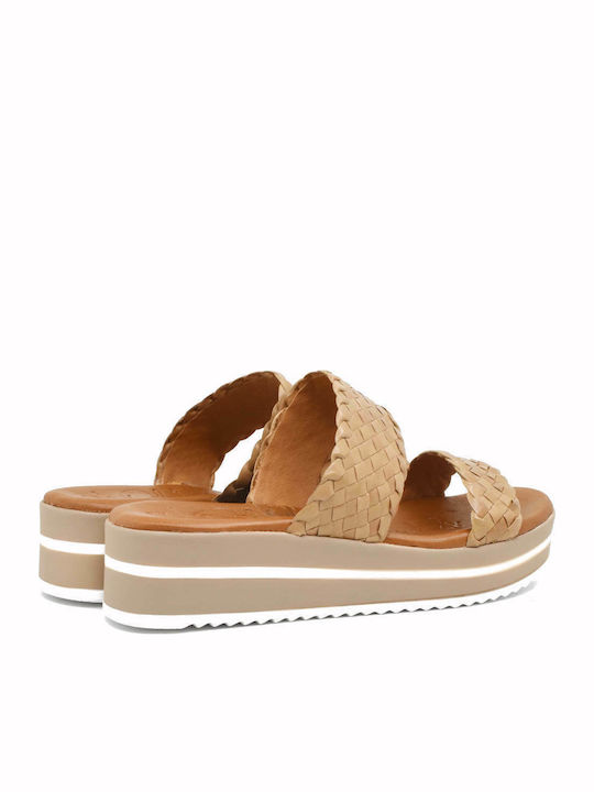 Women's Leather Platform Shoes Beige