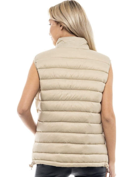 Kurz Damen Ärmellos Puffer Jacke Beige