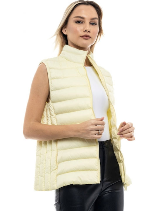 Short Women's Sleeveless Puffer Jacket for Winter Yellow