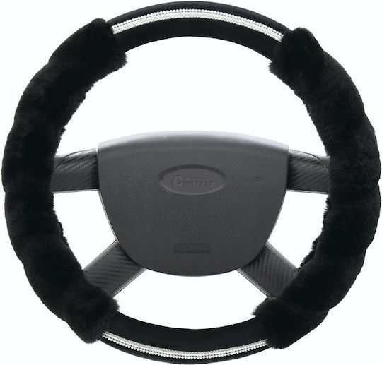 Compass Car Steering Wheel Cover Diamond with Diameter 37-39cm Synthetic Black Fur