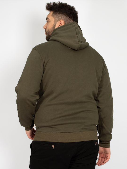 Double Men's Sweatshirt Jacket with Hood and Pockets Khaki