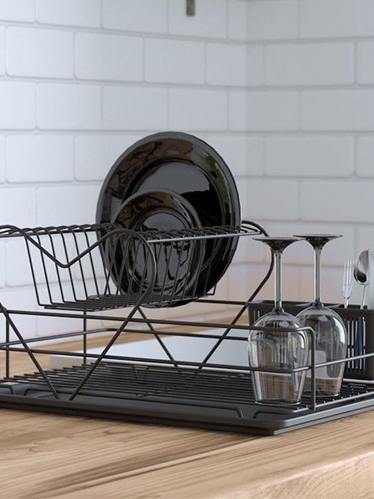 Tekno-Tel Dish Drainer Double Tier from Stainless Steel in Black Color 49x30x25cm