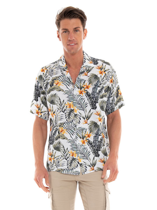 Jack & Jones Herrenhemd Kurzärmelig Blumen Weiß