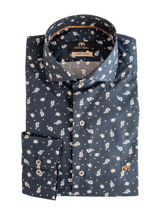 Μακρυμάνικo Πουκάμισο σε Κανονική Γραμμή Floral Navy Μπλε