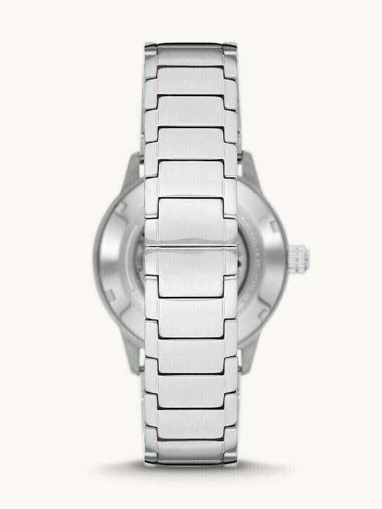 Emporio Armani Meccanico Ανδρικό Ρολόι 43mm Χρονογράφος Αυτόματο με Ασημί Μεταλλικό Μπρασελέ