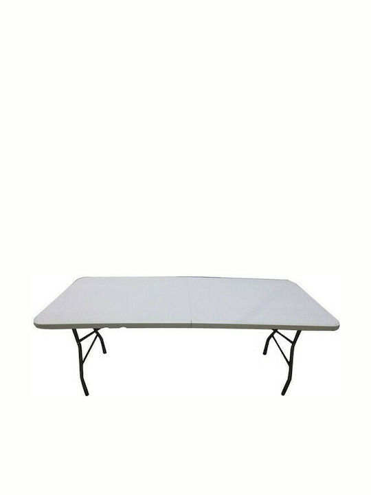 Blow Outdoor Dinner Foldable Table with Plastic Surface and Metal Frame White 180x74x74cm