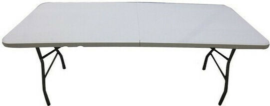 Blow Outdoor Dinner Foldable Table with Plastic Surface and Metal Frame White 180x74x74cm