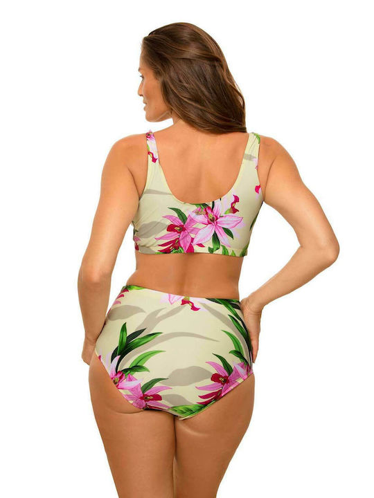 Marko Asani Set Bikini Sutien sport Talie înaltă Floral Bej