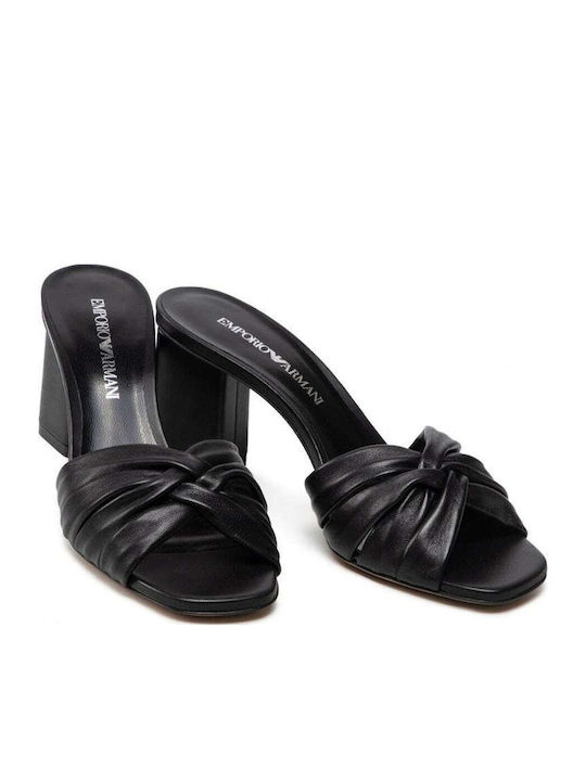 Leather Mules with Chunky High Heel in Black Color