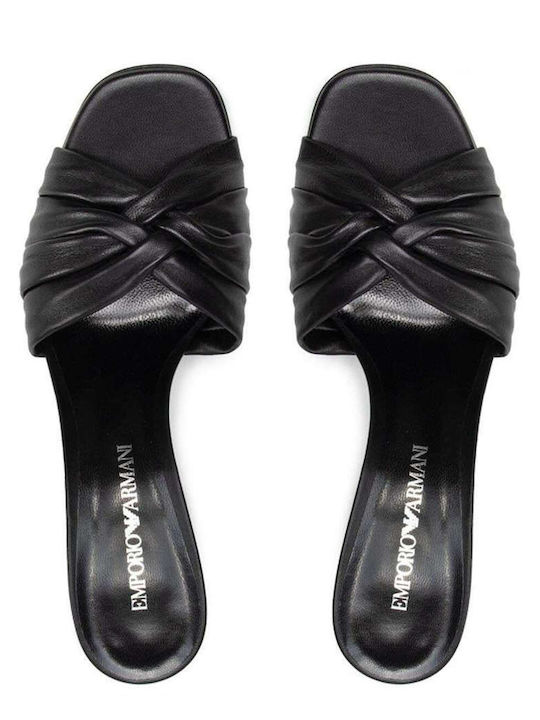 Leather Mules with Chunky High Heel in Black Color