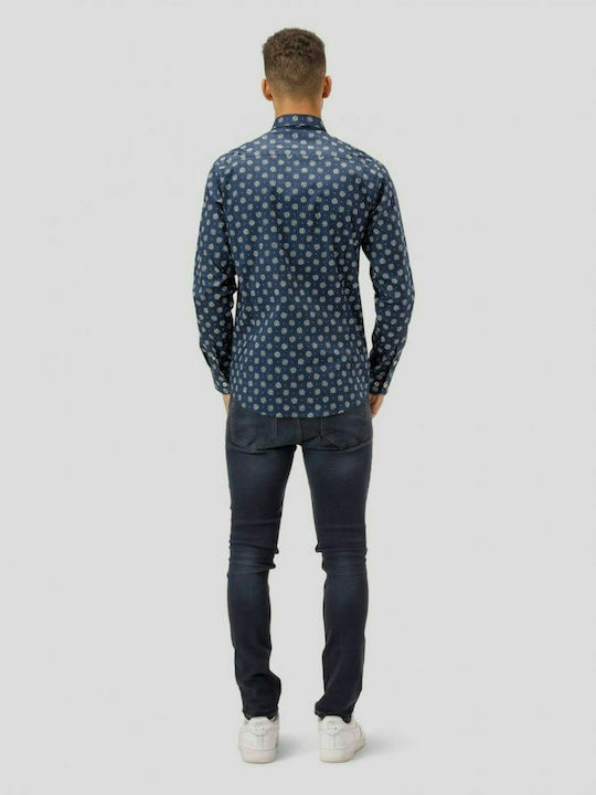 Marcus Men's Shirt Long Sleeve Floral Navy Blue