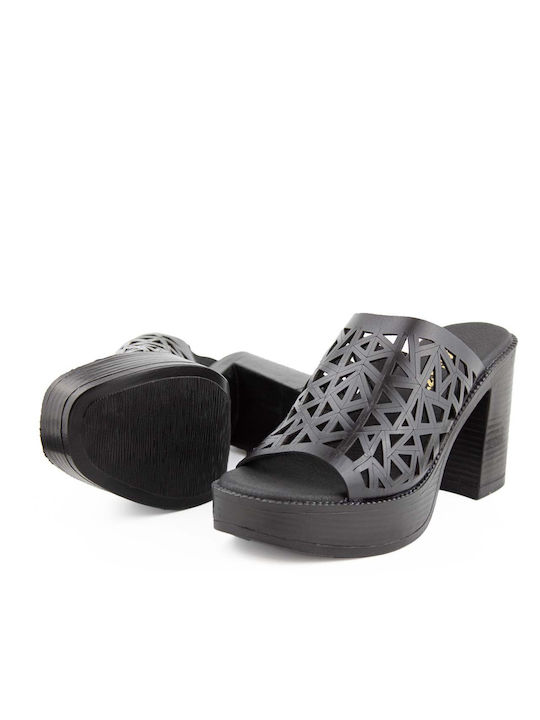 Piele Mule cu Gros cu gleznă înaltă Toc în Culoare Negru