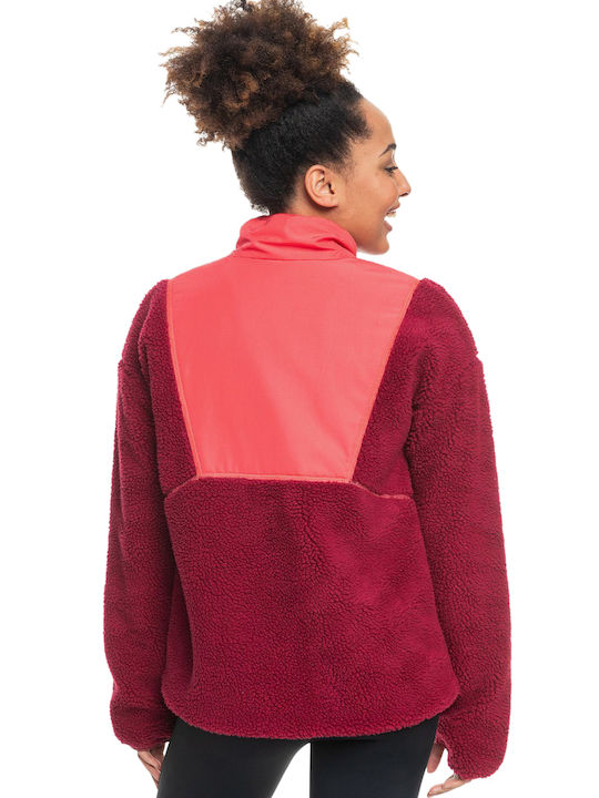 Roxy Unforgettable Landscapes Fleece Γυναικεία Ζακέτα με Φερμουάρ σε Κόκκινο Χρώμα