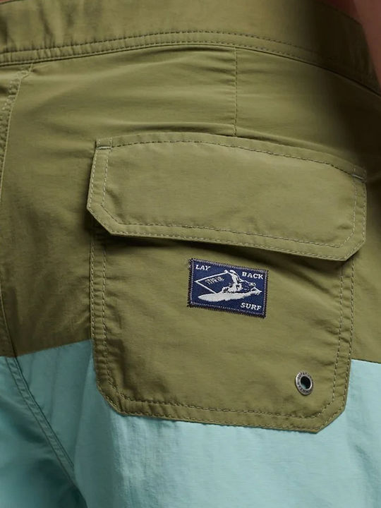 Мъжки Бански Плувни Шорти Olive Khaki / Fresh Mint На Райета
