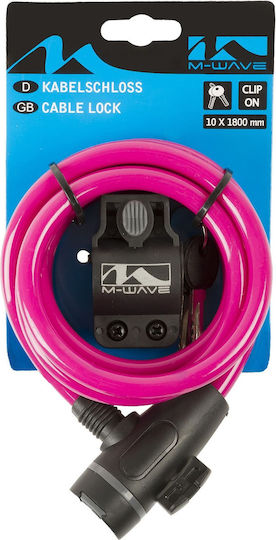 M-Wave S 10.18 10x1800mm Κλειδαριά Ποδηλάτου Κουλούρα με Κλειδί Ροζ