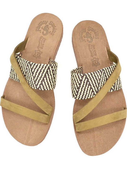 Olivia Paros Macrame Leather Women's Flat Sandals Anatomic in Yellow Color