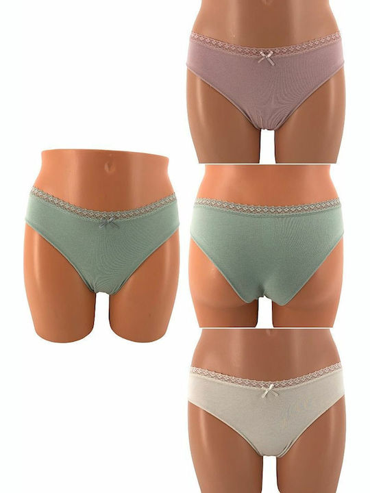 Βαμβακερά Women's Brazil 3Pack with Lace Ecru/Pink/Green