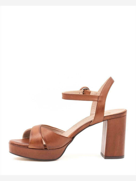 Mourtzi Platform Leather Women's Sandals Tabac Brown