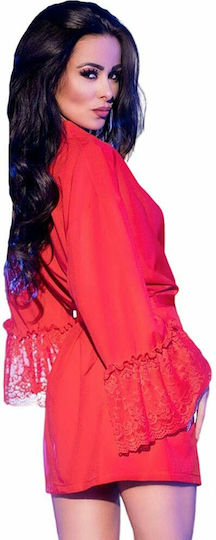 Chilirose Dressing Gown With Belt & Thong Red