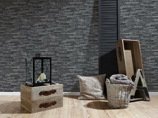 Ταπετσαρία Τοίχου Wood Stone Βινυλίου Γκρι 1000x53cm Πλενόμενη