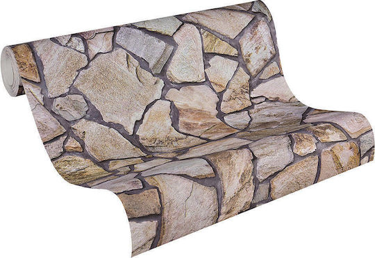 Ταπετσαρία Τοίχου Wood Stone Βινυλίου Καφέ 1000x53cm Πλενόμενη
