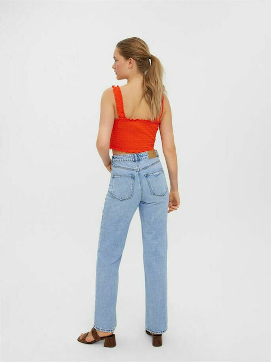 Vero Moda pentru Femei de Vară Crop Top din Bumbac fără Mâneci Spicy Orange